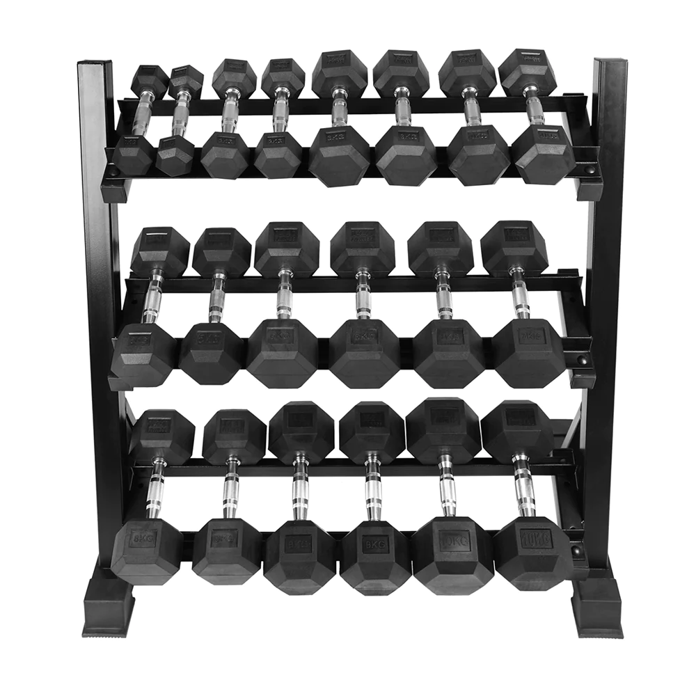 HEX DUMBBELL SET 1 KG TO 10 KG WITH 3 TIER DUMBBELL RACK ( 10 PAIRS)