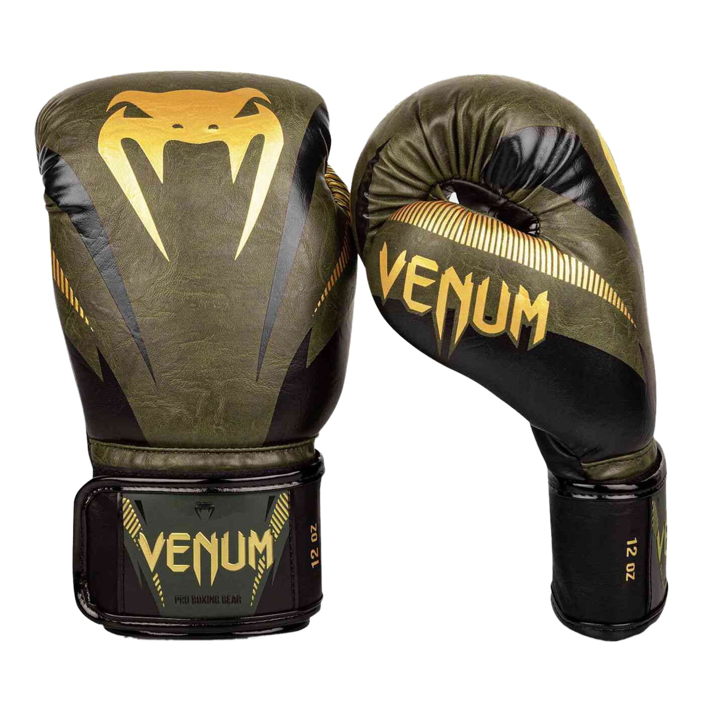 Venum 14 Oz Impact Boxing Gloves, Kaki/Gold