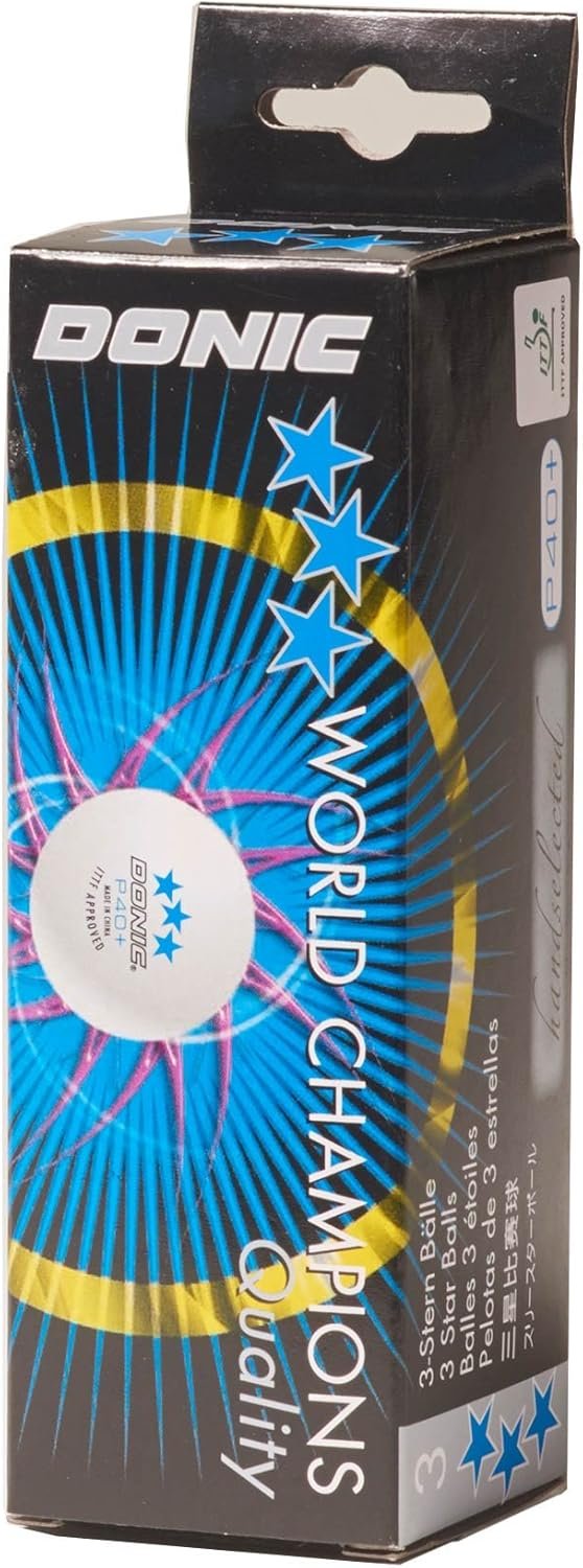 DONIC P40+ 3 Plastic Table Tennis Ball, Colour - White (Pack of 3)