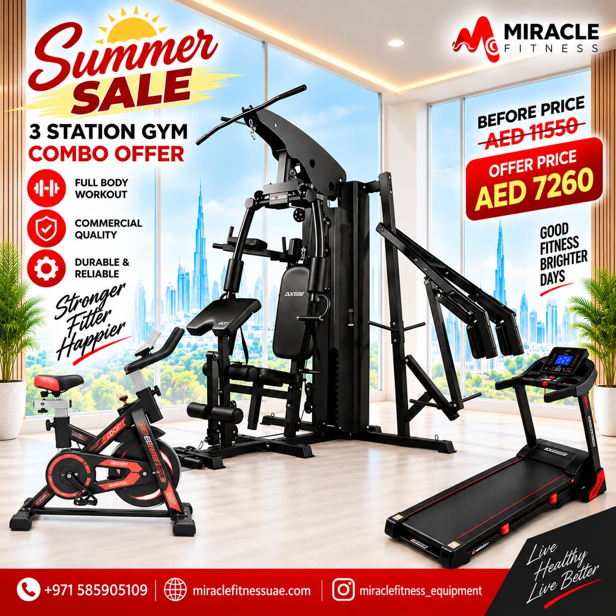 Miracle Fitness 3 Station Home Gym Equipment All-in-One Combo Set