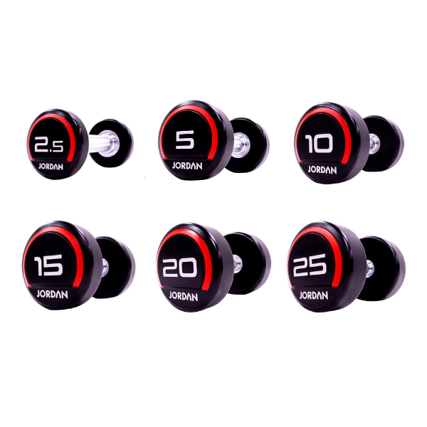 Jordan Fitness Round Dumbbell Set 2.5 Kg to 25 Kg (10 Pairs) with 2 Tier Rack