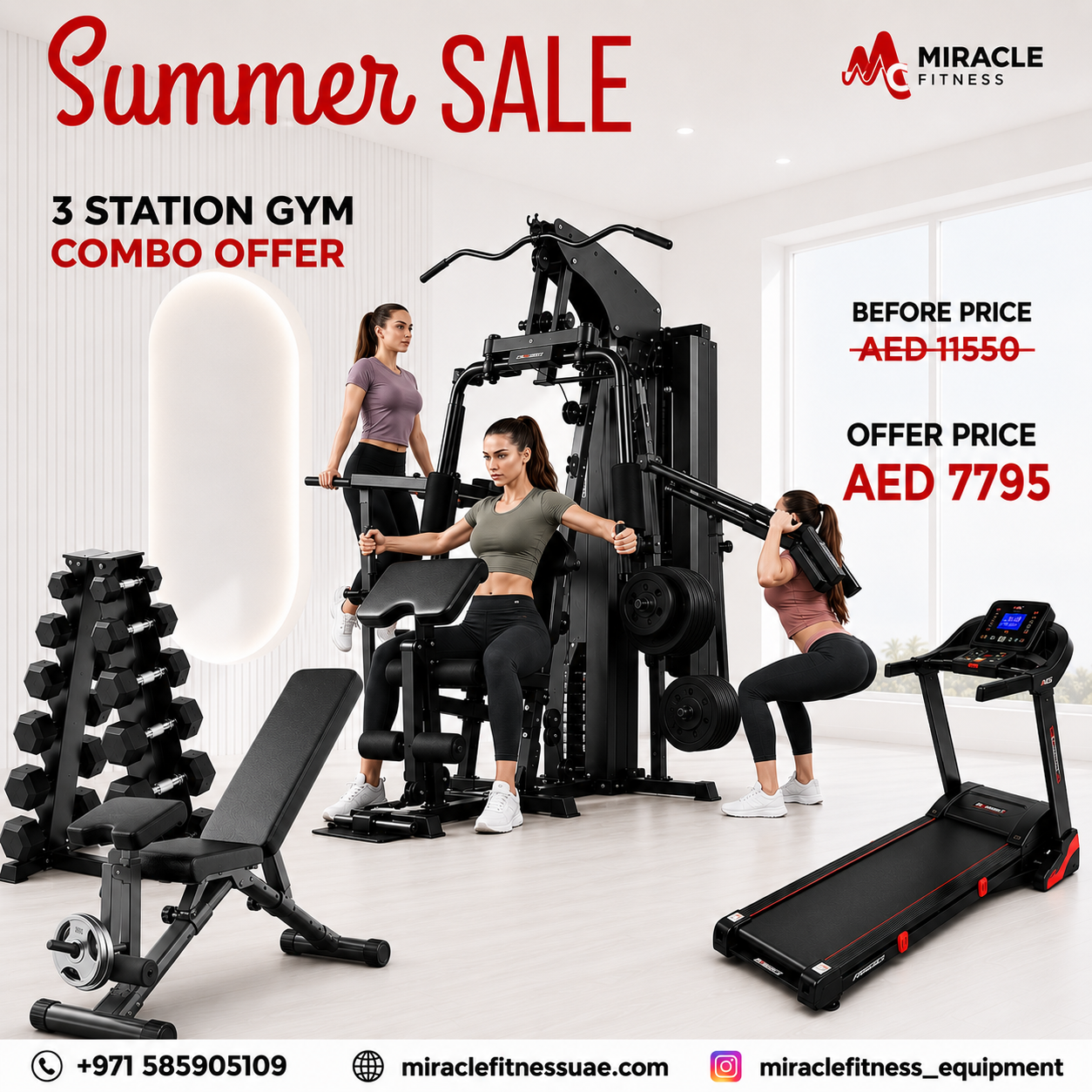 Miracle Fitness 3 Station Home Gym Equipment All-in-One Combo Set