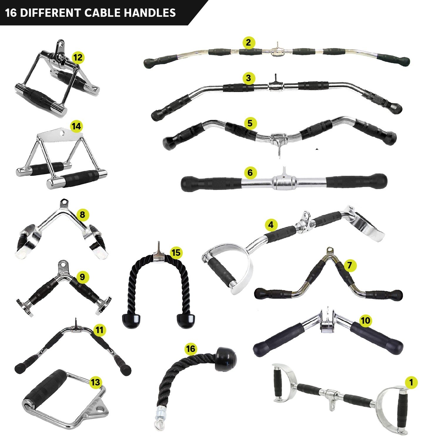 Body Strong Lat Cable Handles Attachments (16 Handles Bundle)