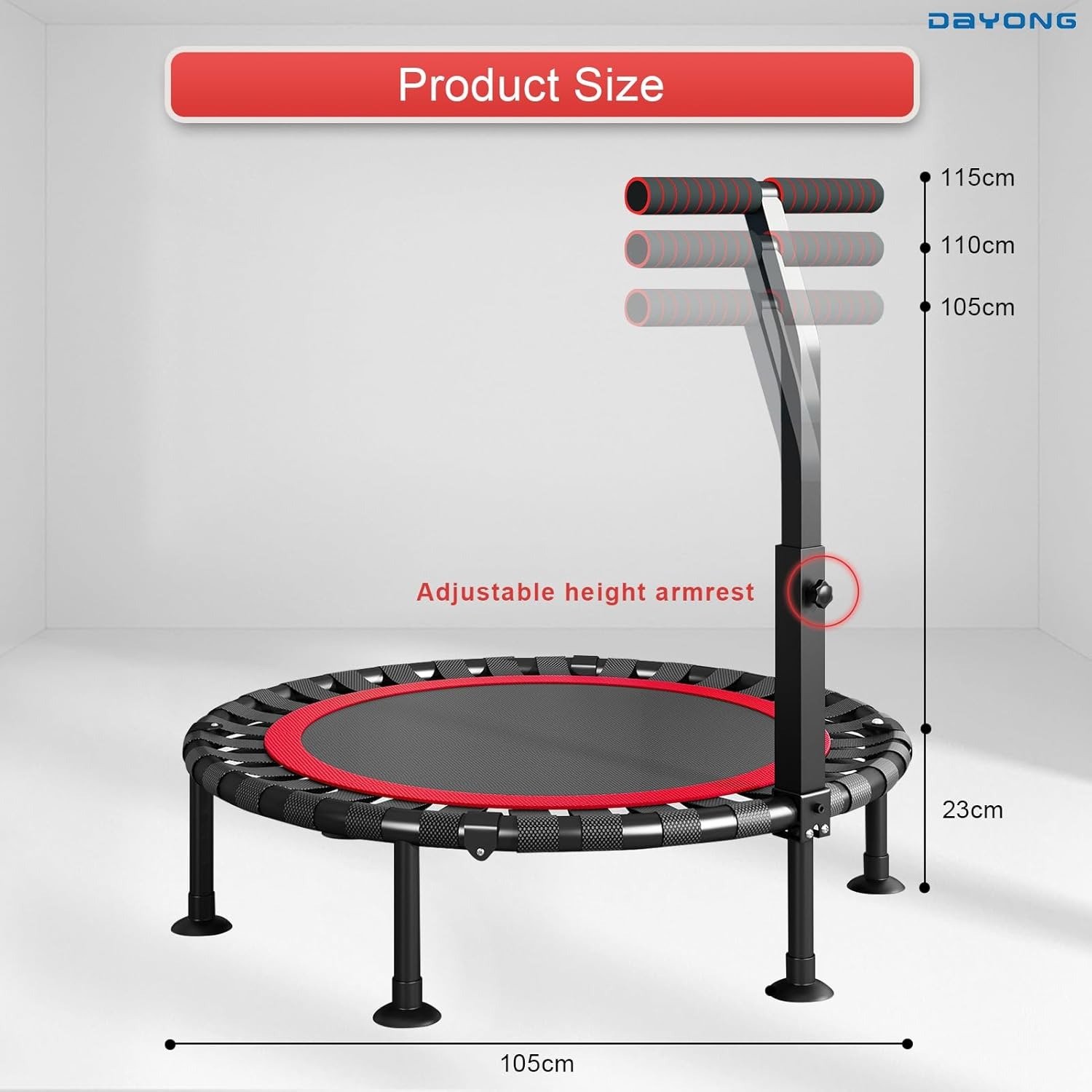 Body Strong Fitness Rebounder, 40 "Foldable Trampoline with Removable Handlebar