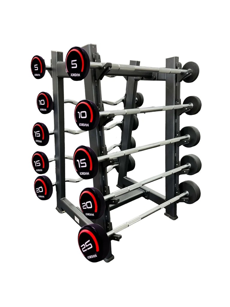 Jordan Urethane Straight and Curl Barbells with Rack