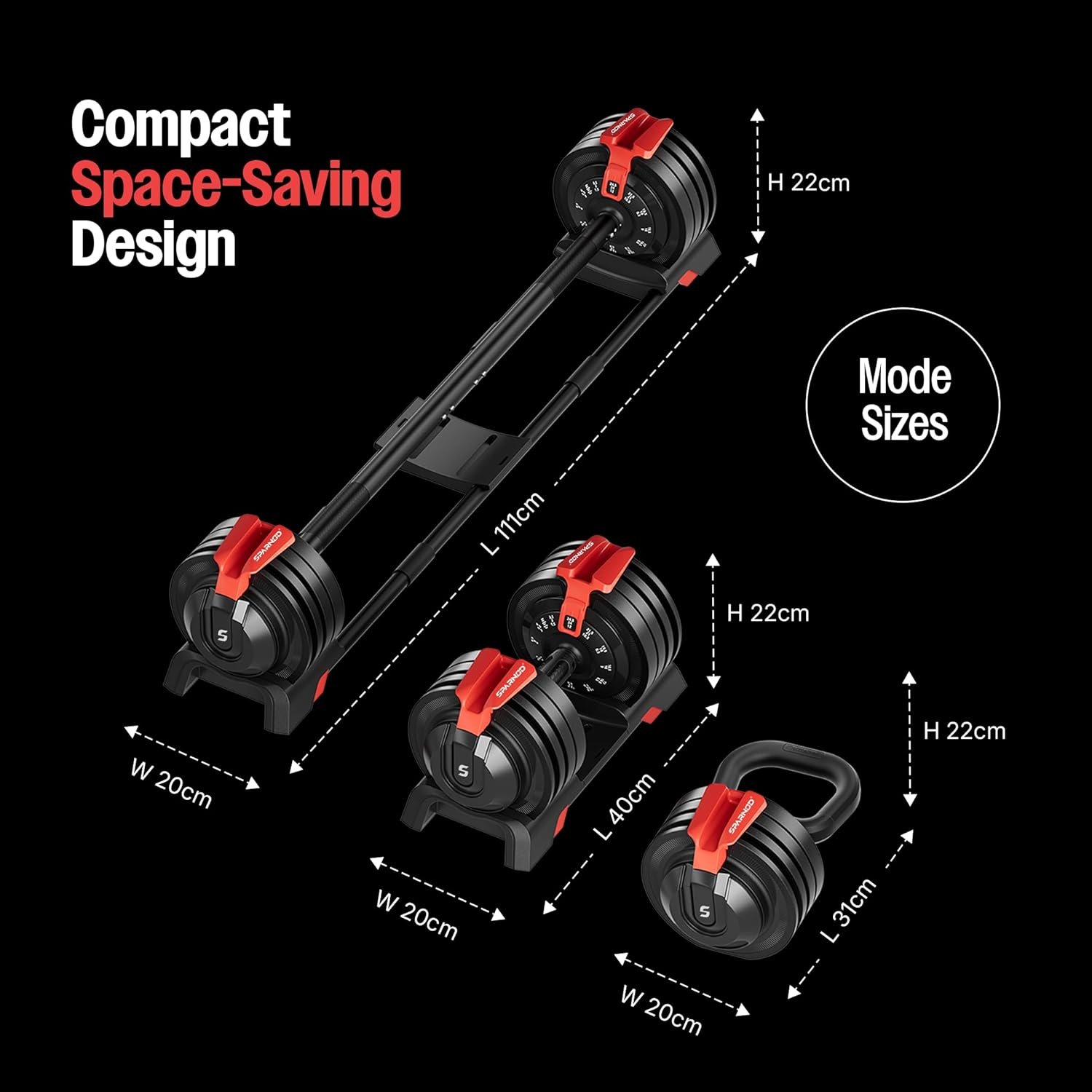 Body Strong Fitness SAD-25 Adjustable 3-in-1 Dumbbell Set,3–24kg