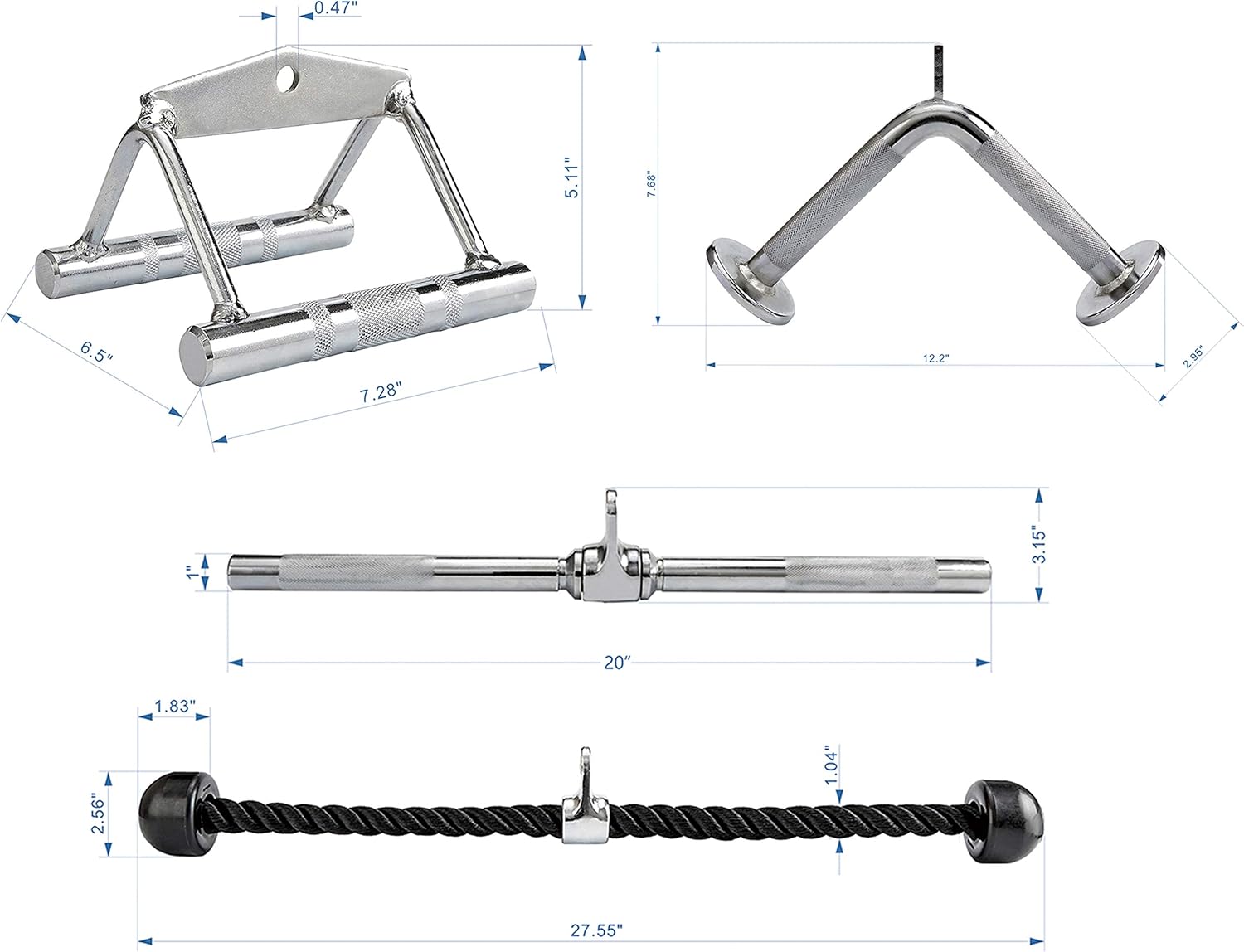 Miracle Fitness Tricep Press Down Cable Attachment, LAT Pulldown Attachment, Weight Machine Accessories, V Handle with Rotation, Tricep Rope, Rotating Bar, V-Shaped Bar