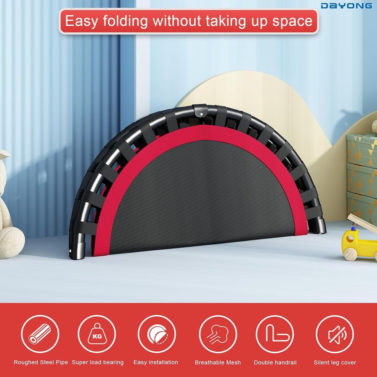 Body Strong Fitness Rebounder, 40 "Foldable Trampoline with Removable Handlebar