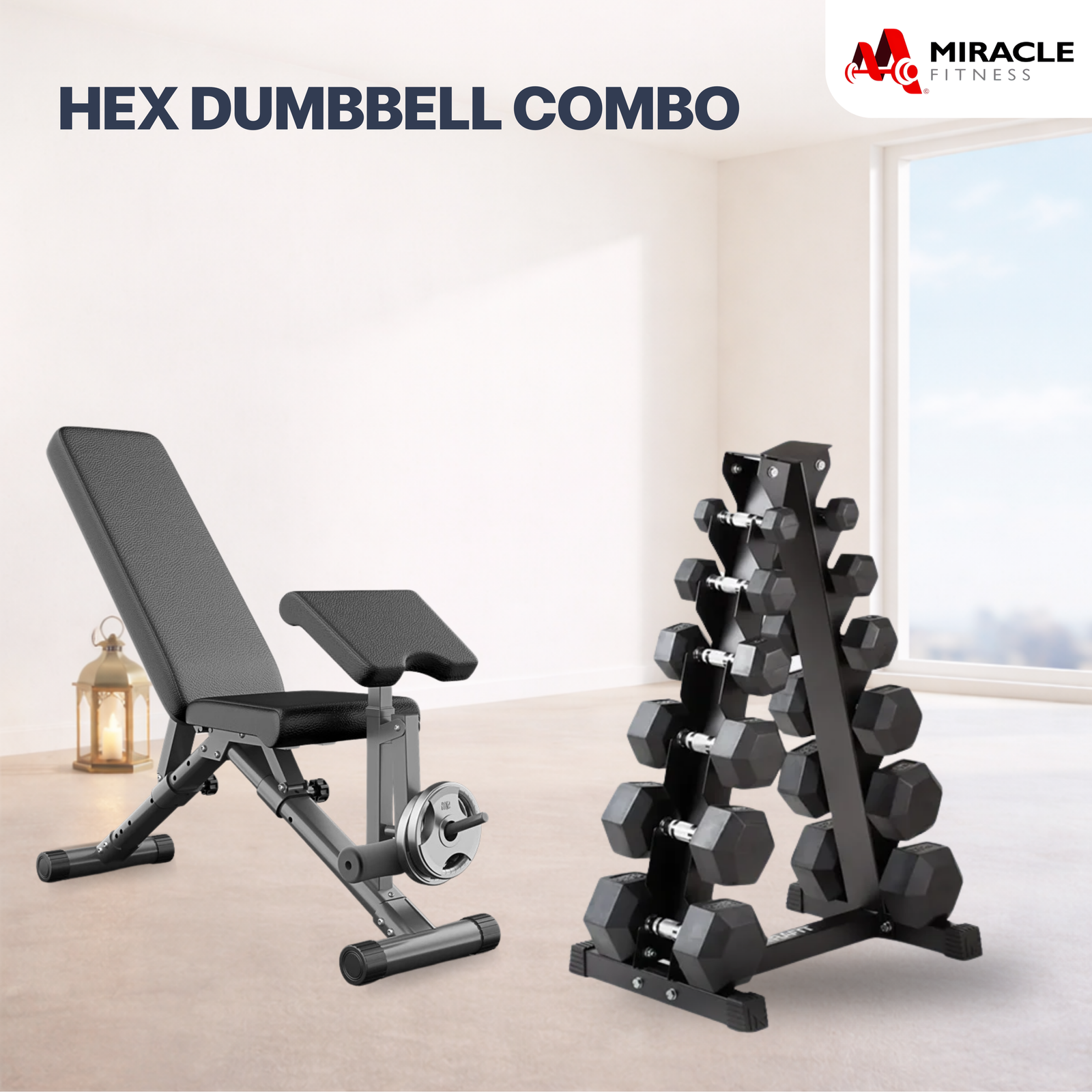 Hex Dumbbell set with Bench Press