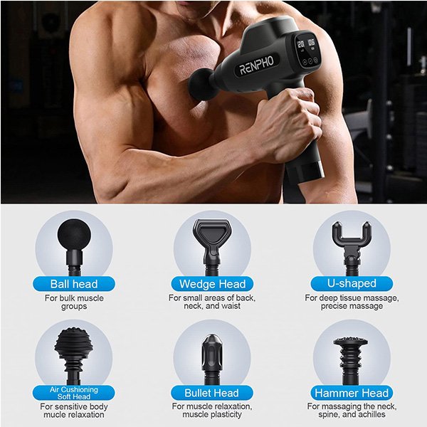 RENPHO Percussion Massage Gun, Professional Powerful, 20 Speeds with 6 Massage Heads/ C3 GUN