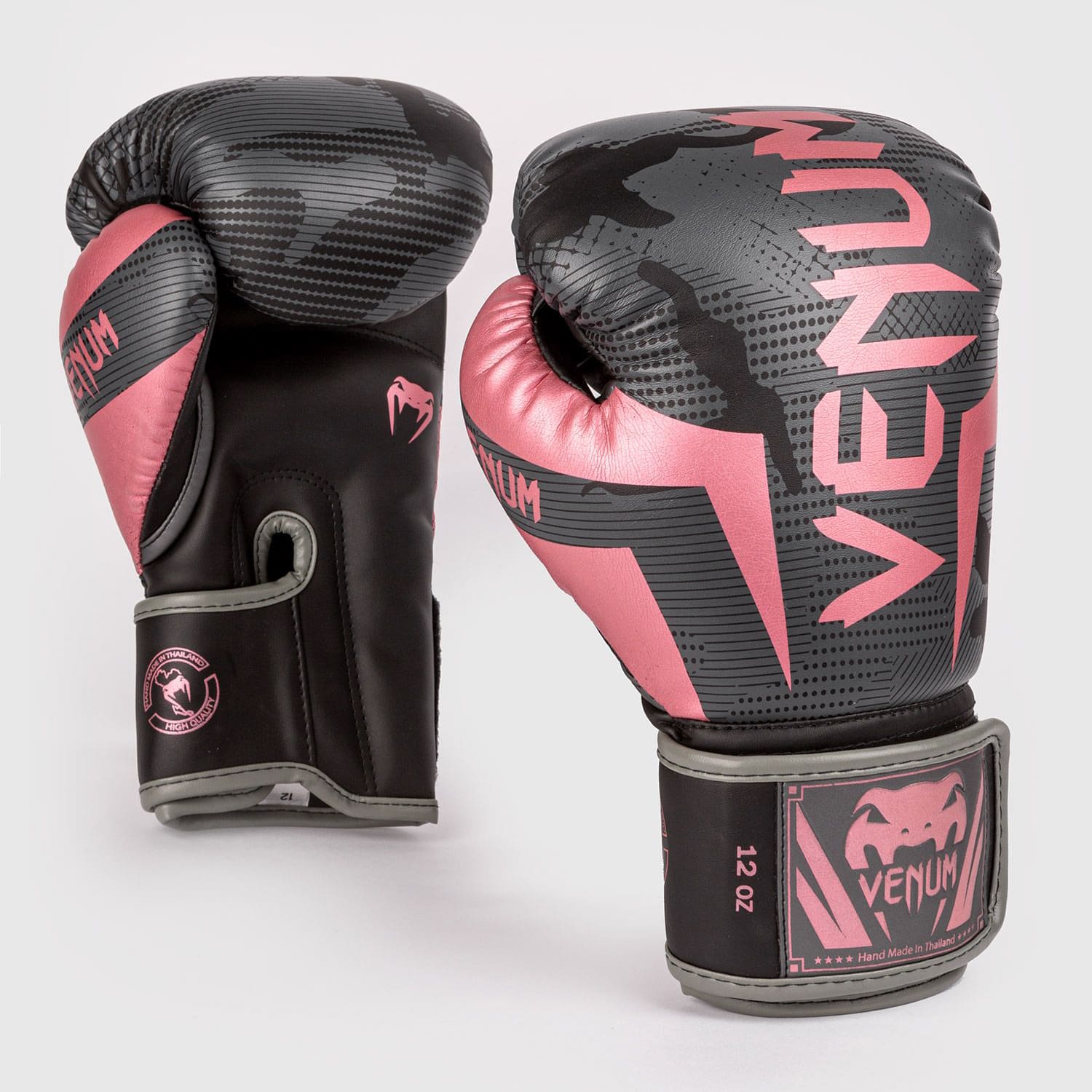 Venum 10 Oz Elite Boxing Gloves, Black/Pink Gold