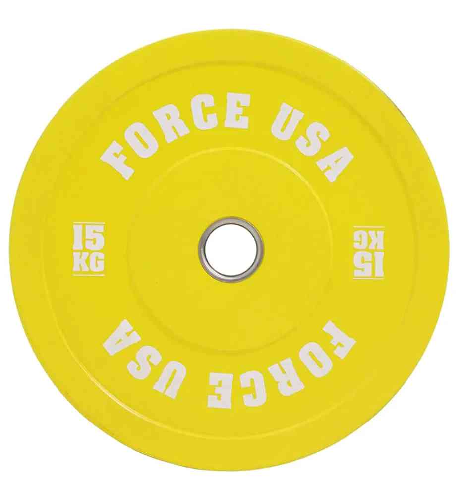 Force USA Pro Grade Coloured Bumper Plates (Sold Individually), 15 kg