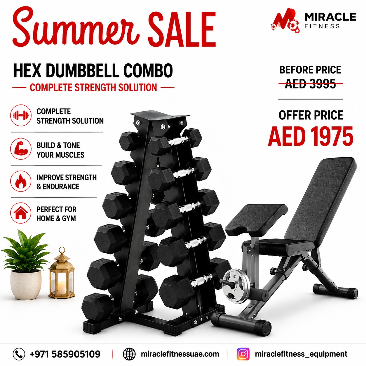Miracle Fitness Hex Dumbbell Set 2.5kg to 15kg Combo Offer