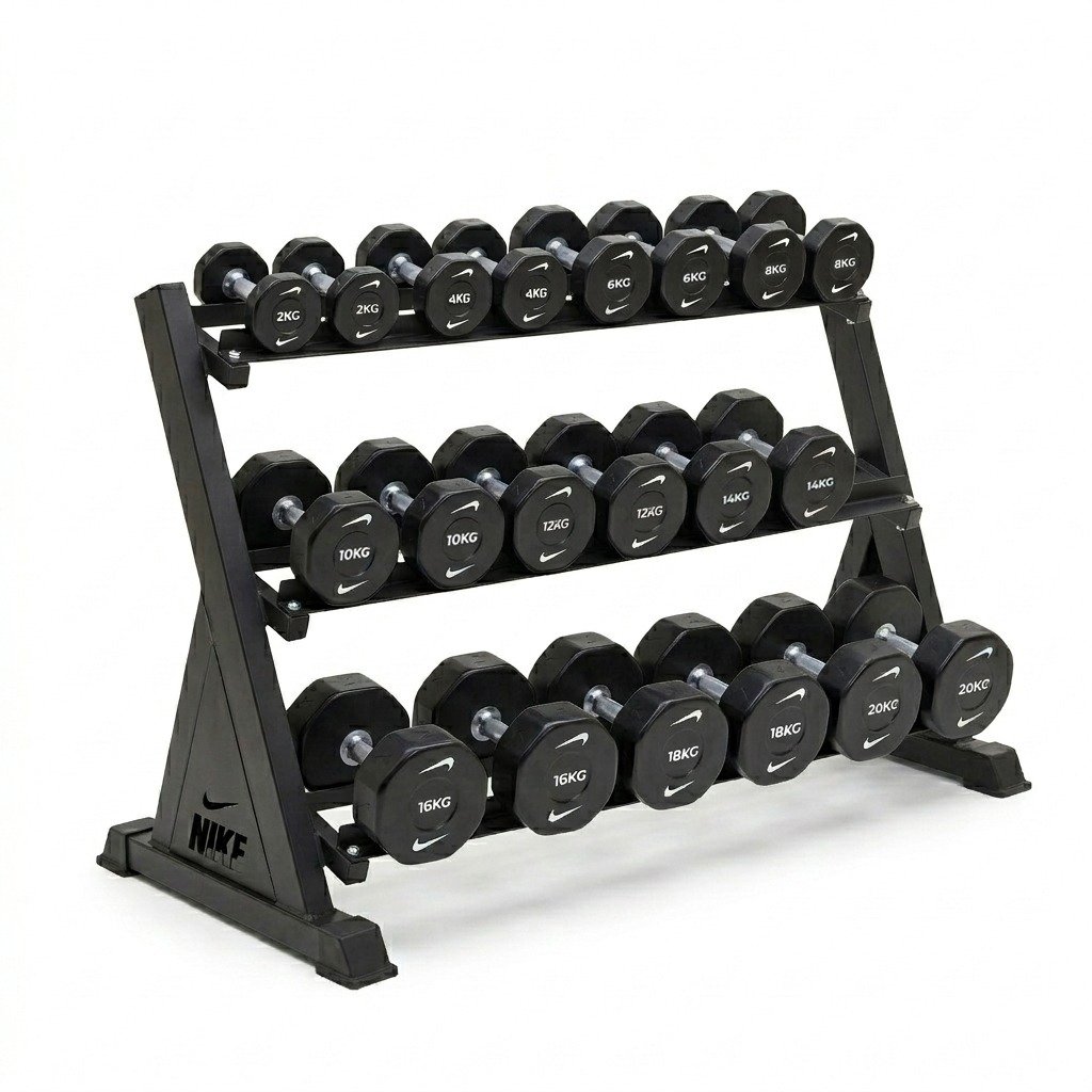 Nike Strength Premium Urethane Pro Dumbbell Set 2-20 kg With 3-Tier Rack |Bundle