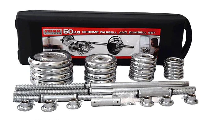Miracle Fitness 50kgs Chrome Barbell Set with Dumbbell Bars & Case