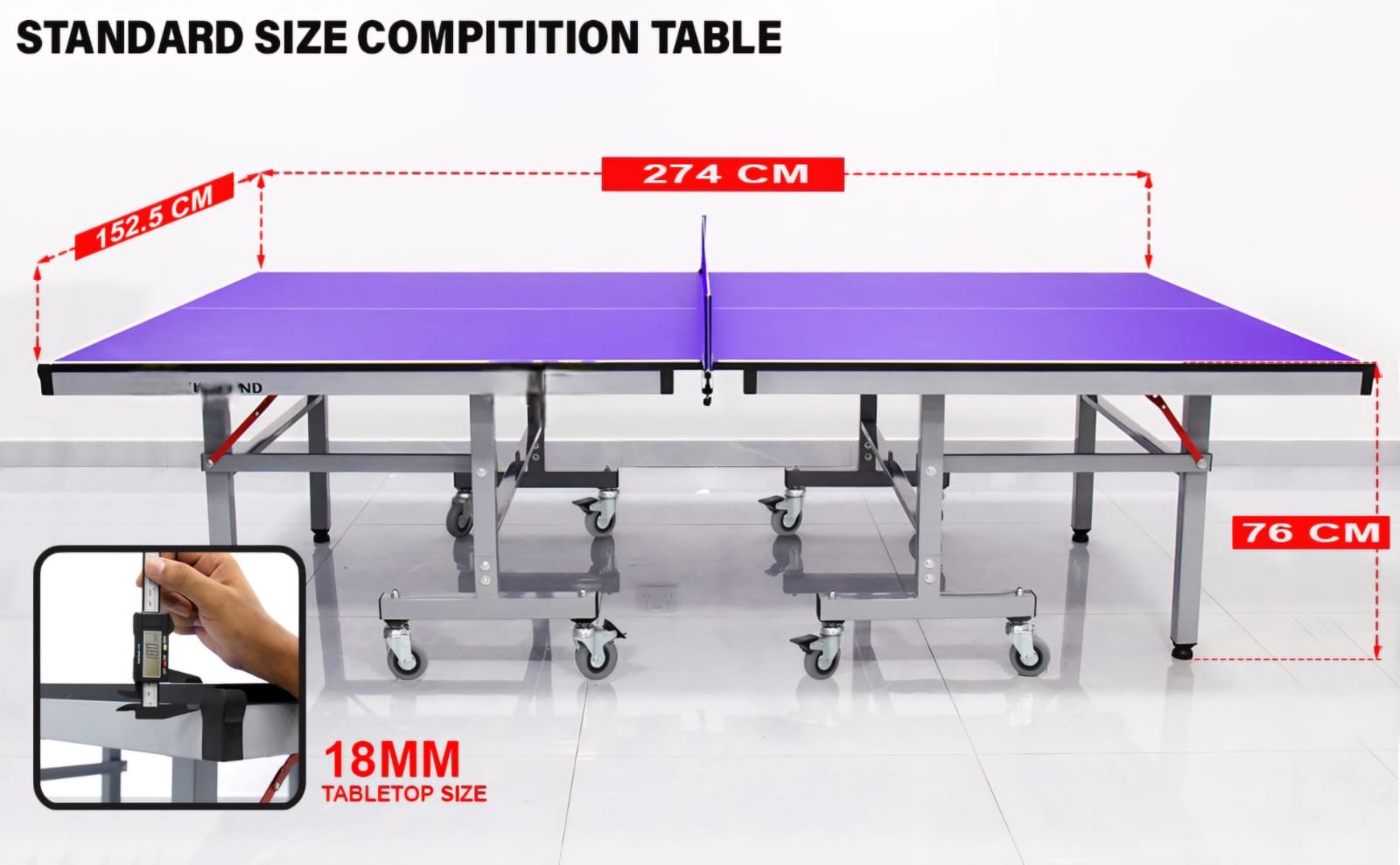 Miracle Sports Table Tennis Table Ping Pong Table Single Folding Movable TT Table