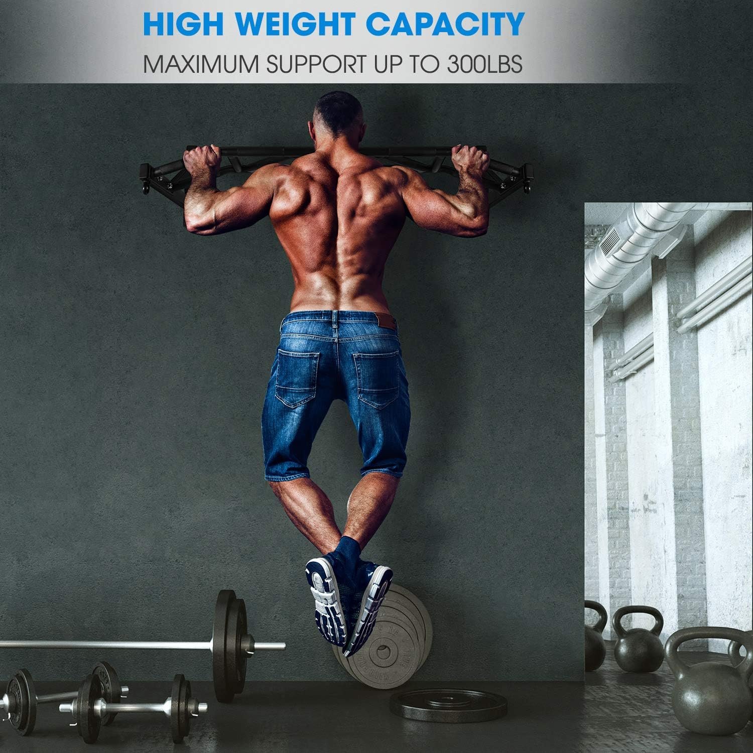 Body Strong Fitness Wall Mounted Pull Up Bar – Multi-Grip DG009