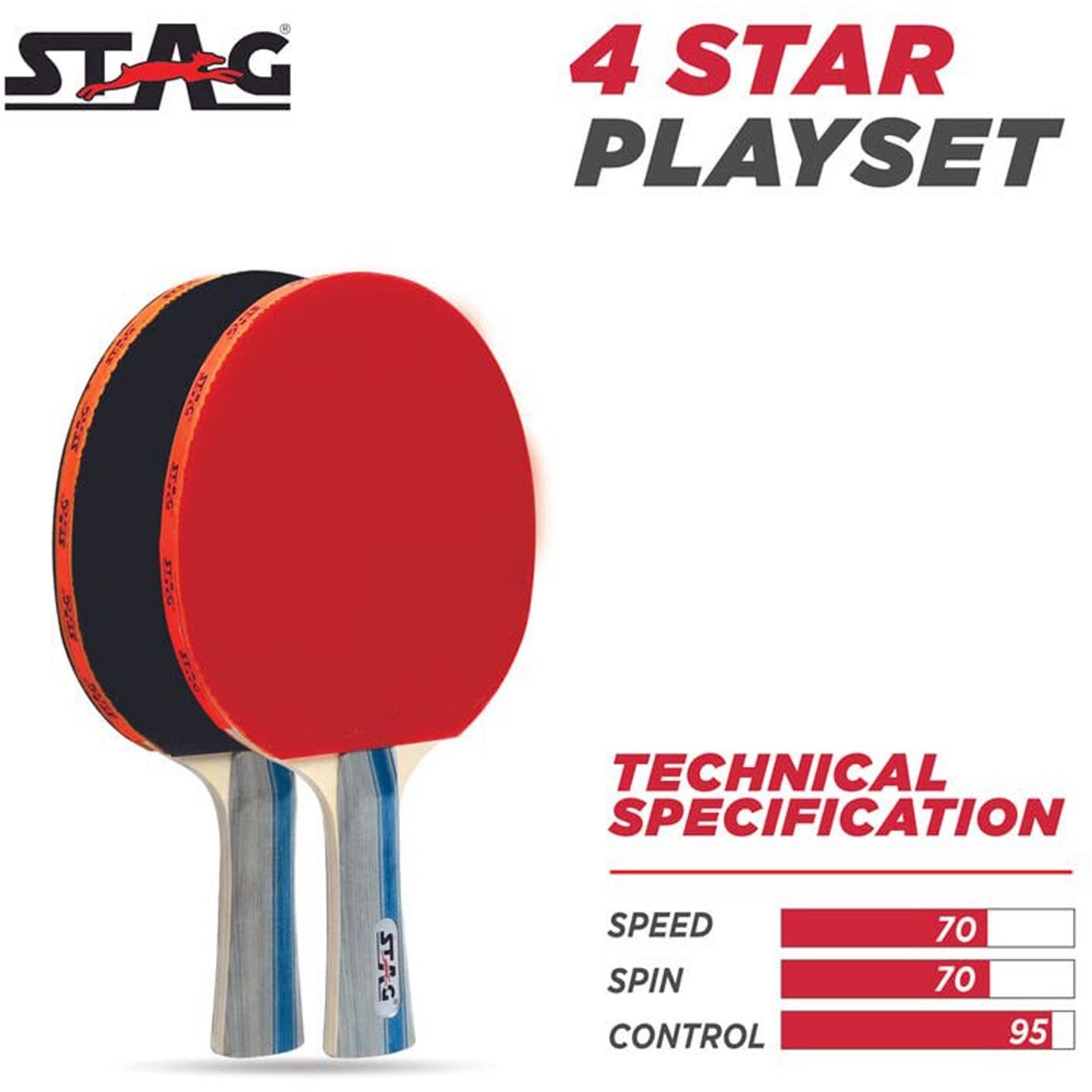 Stag 4 Star Table Tennis Playset| 2 Racquets and 3 Balls