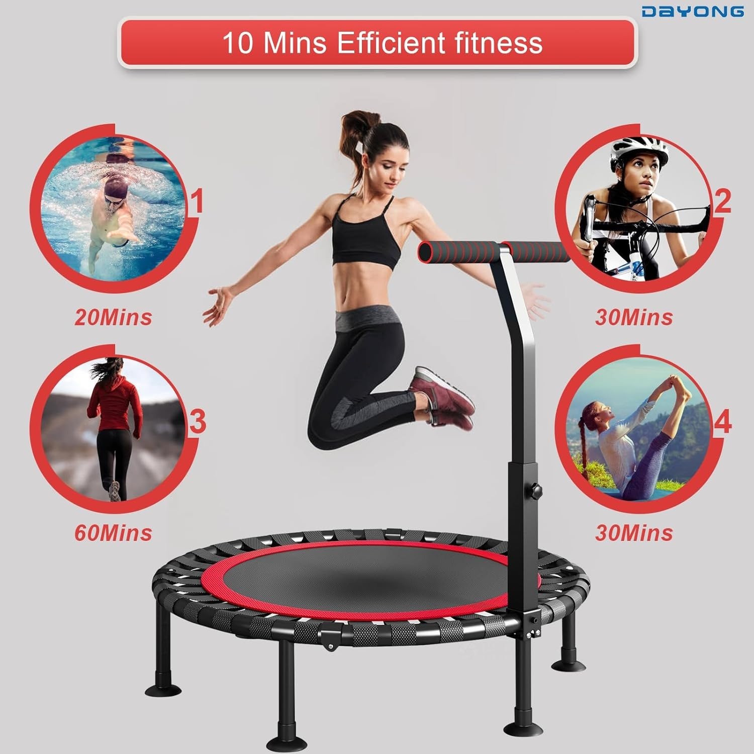 Body Strong Fitness Rebounder, 40 "Foldable Trampoline with Removable Handlebar