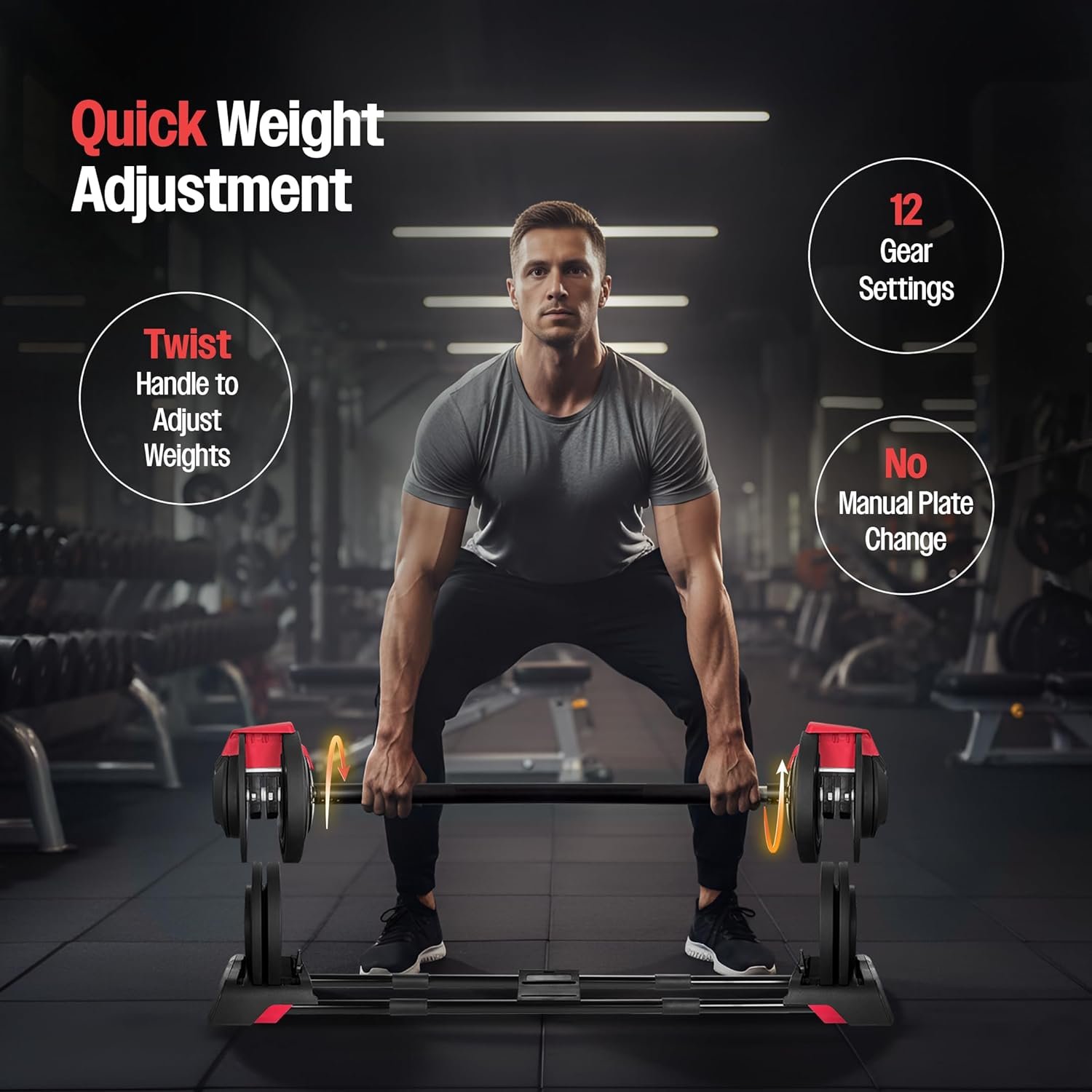 Body Strong Fitness SAD-25 Adjustable 3-in-1 Dumbbell Set,3–24kg