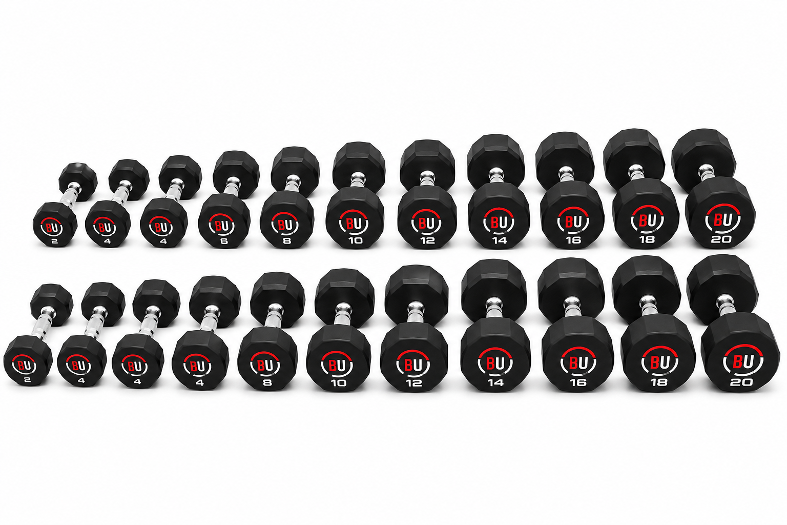 BU Urethane Premium Dumbbell set 2Kg to 20Kg with Rack