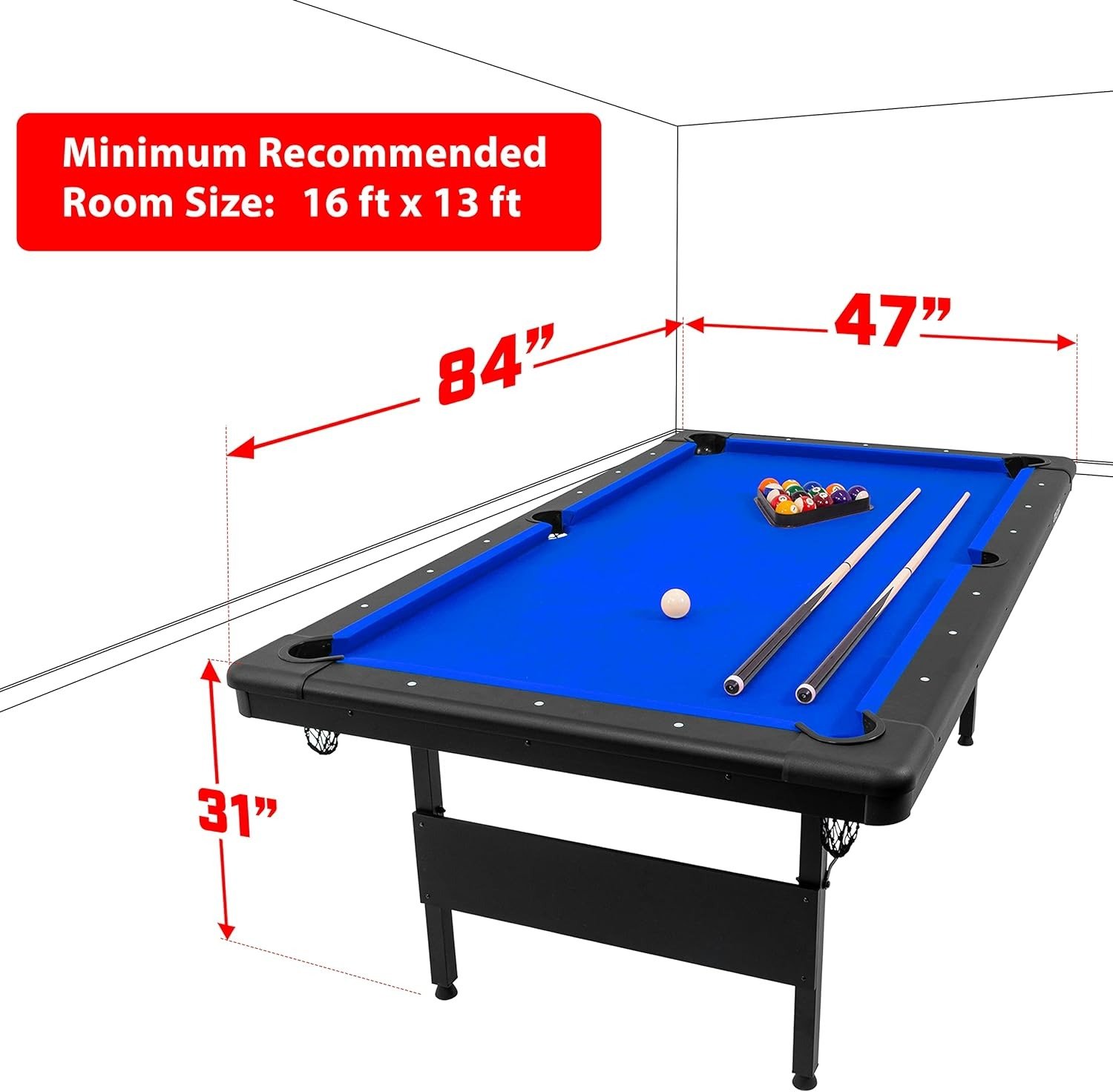Miracle Fitness 7 ft Billiards Table - Portable Pool Table