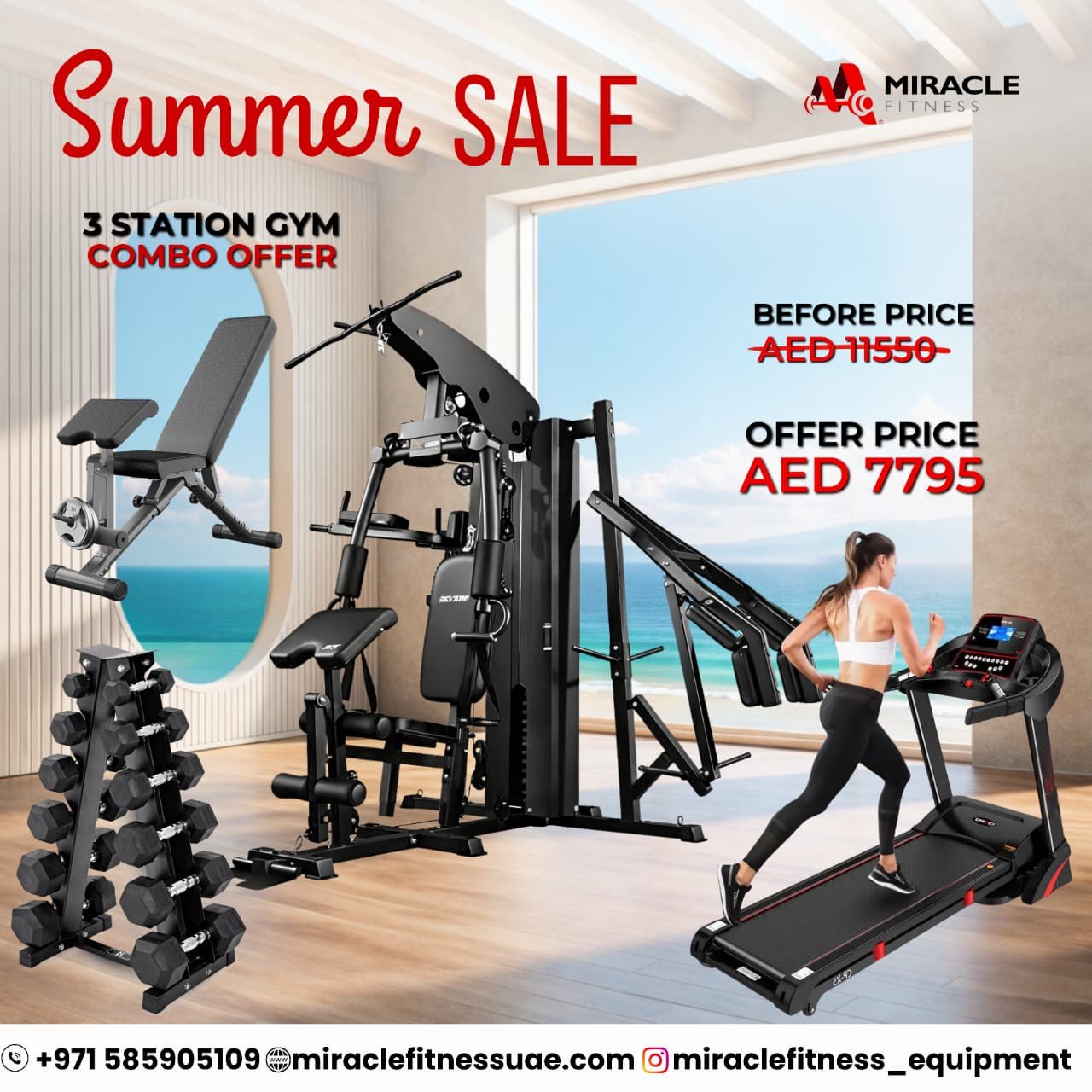 Miracle Fitness 3 Station Home Gym Equipment All-in-One Combo Set