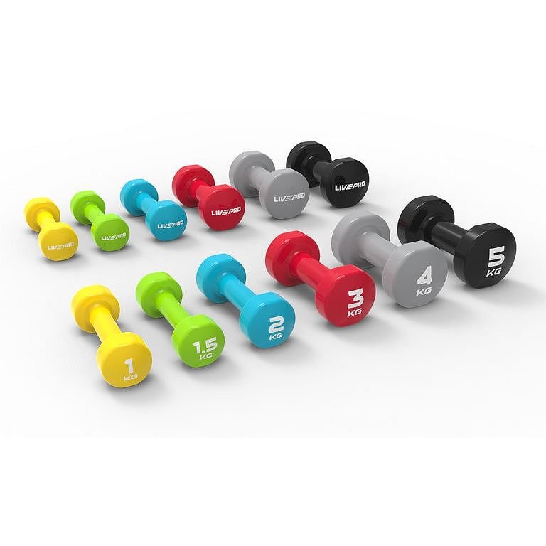 LivePro LP8076 Colored Studio Dumbbell- Pair | 1 kg to 5 Kg Set