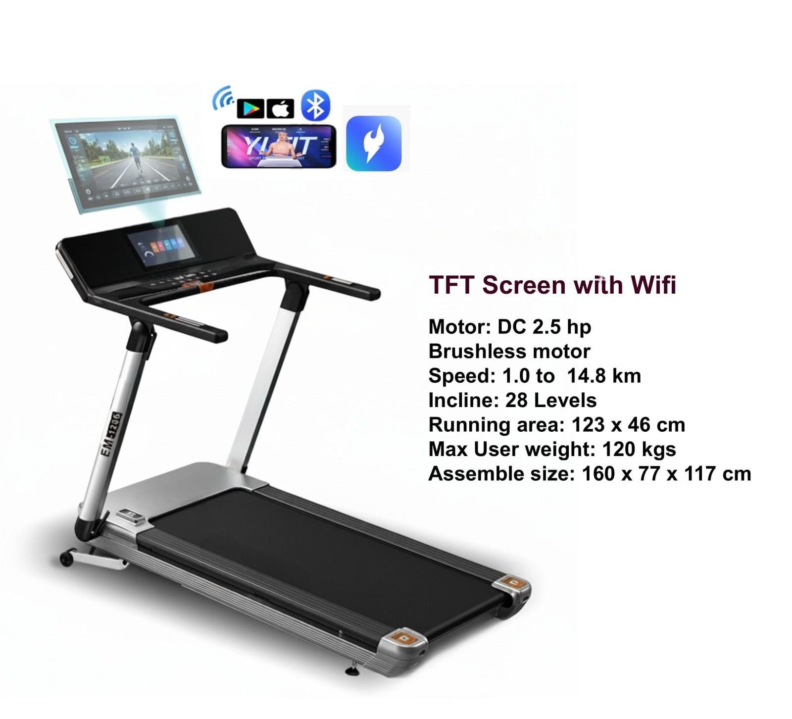 SKY Fitness Foldable Treadmill For Home |2.5HP Under Desk Electric Treadmill