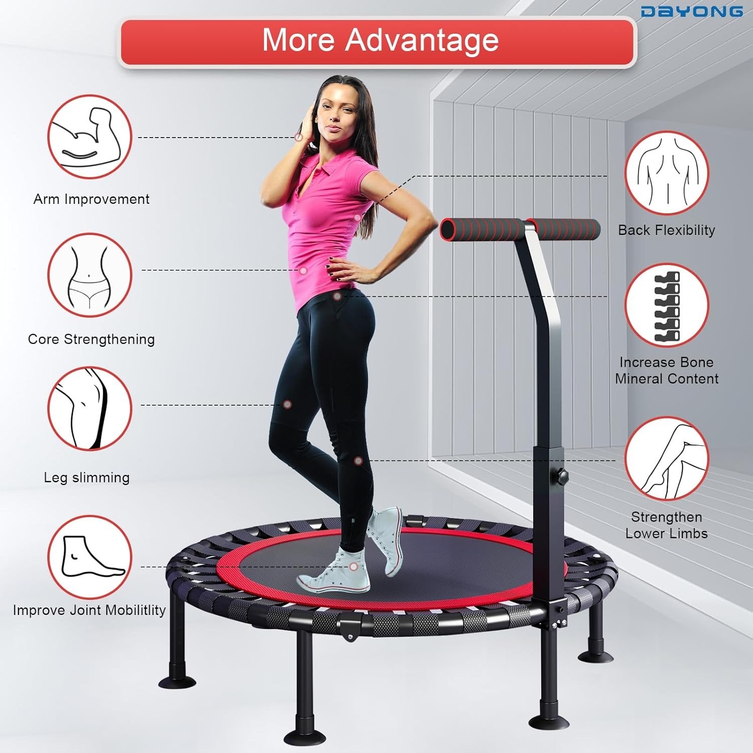 Body Strong Fitness Rebounder, 40 "Foldable Trampoline with Removable Handlebar