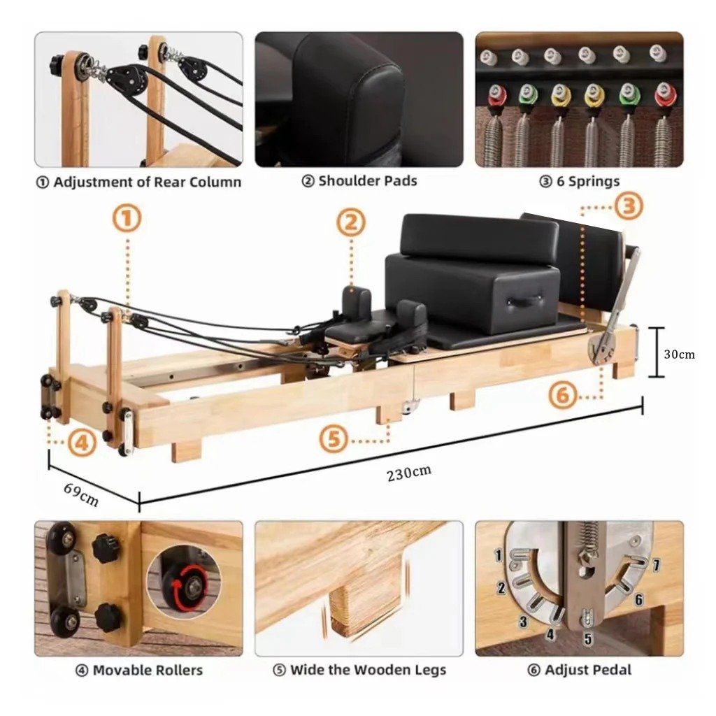 COOL SSZ Folding Pilates Reformer Solid Wood with Core Bed